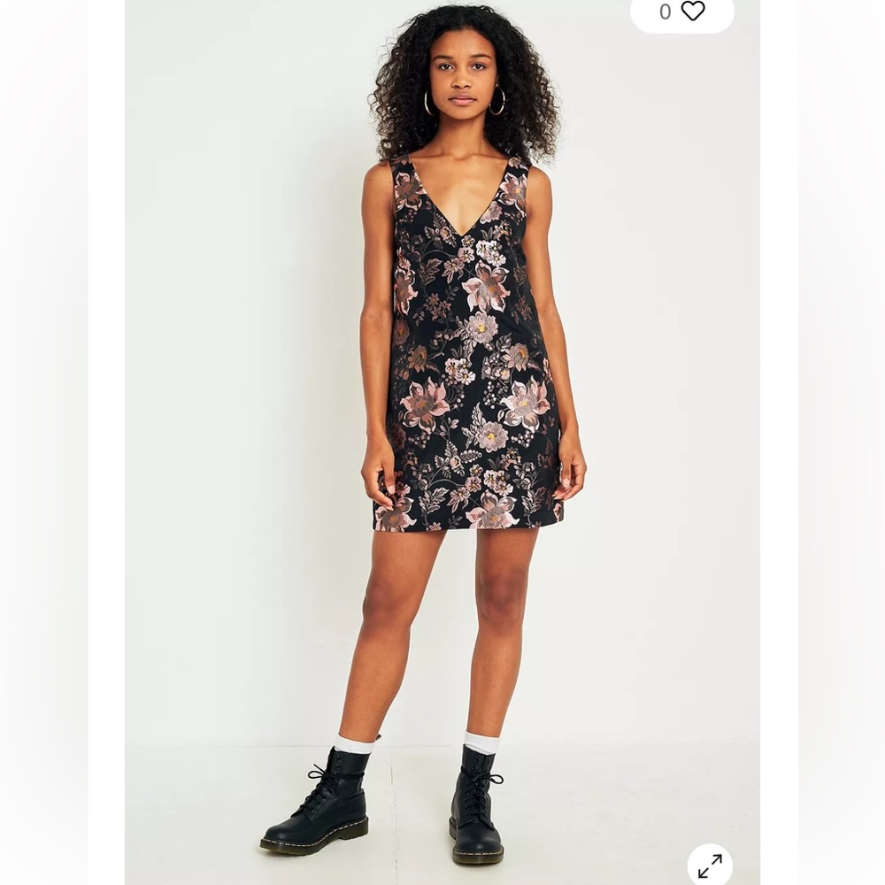 Urban Outfitters Jacquie Jacquard Shift Dress Sz L Floral Black Pink